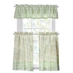 Pioneer Woman Sweet Sprigs 3-Pc Curtain Tier Set 60W x 14L-in Sage Indoor NEW